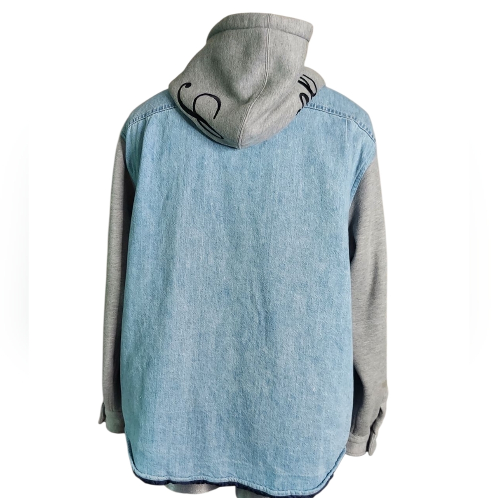 Supreme FW22 | Denim | Button Up | Quilted Fleece | 90s Style Gray Hooded Jacket - Picture 9 of 16